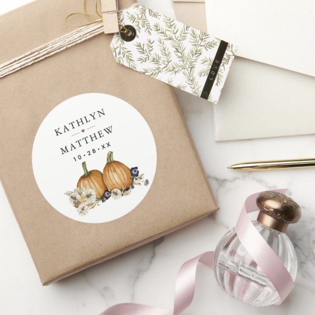 Rustikale botanische Hochzeit im Herbst Runder Aufkleber (Von Creator hochgeladen)