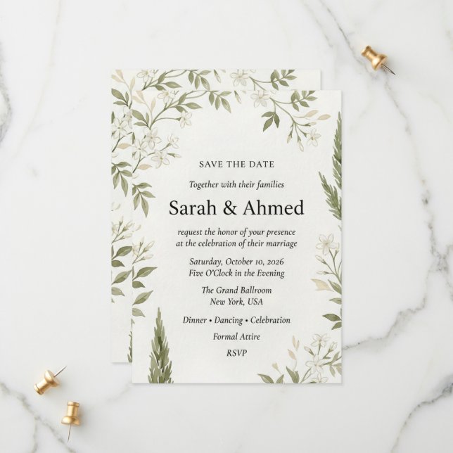Rustikale botanische Hochzeit-Save-the-Date-Karte  Save The Date (Vorderseite/Rückseite Beispiel)