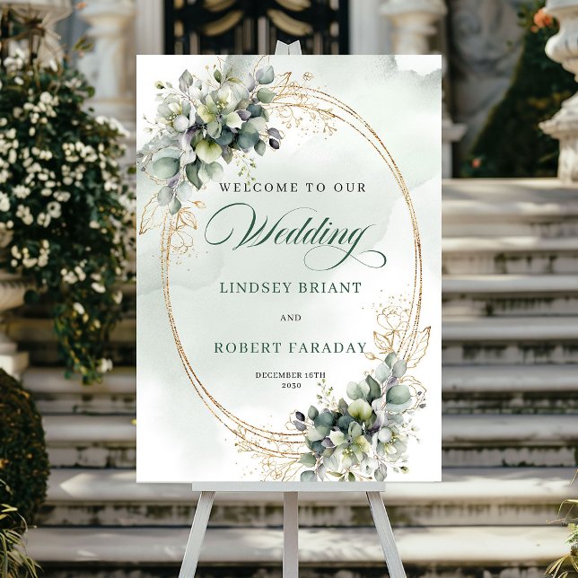 Rustikale botanische Hochzeit Willkommensschild Go Poster (Rustic Botanical Wedding Welcome Sign Gold)