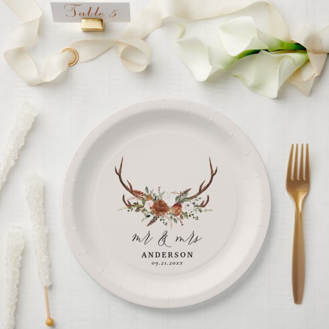rustikale botanische Hochzeitsschrift für die Rüst Pappteller (Hochzeit)