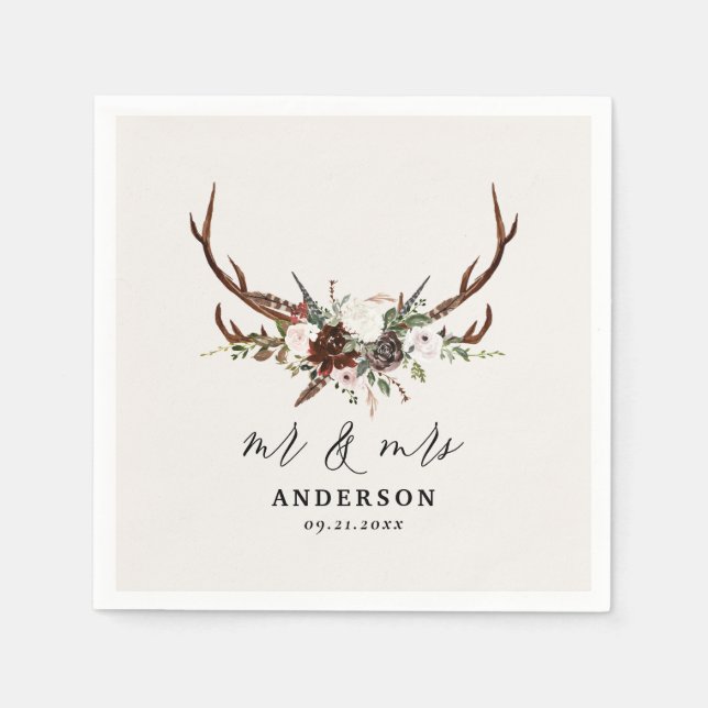 rustikale botanische Hochzeitsschrift für die Rüst Serviette (Vorderseite)