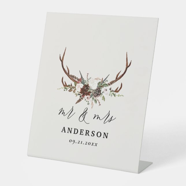 rustikale botanische Hochzeitsschrift für die Rüst Sockelschild (Vorderseite)