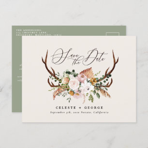 Rustikale Botanische Jungzeit elegantes Weißengrün Ankündigungspostkarte