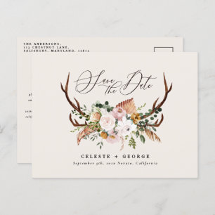 Rustikale Botanische Jungzeit elegantes Weißengrün Ankündigungspostkarte