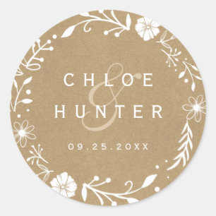 Rustikale Botanische Kranken-Imitate Kraft Hochzei Runder Aufkleber