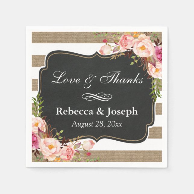 Rustikale Botanische Liebe mit floralen Burlap Str Serviette (Vorderseite)