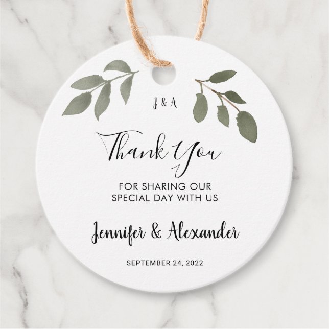 Rustikale botanische Monogramm Foto Hochzeit danke Geschenkanhänger (Vorderseite)