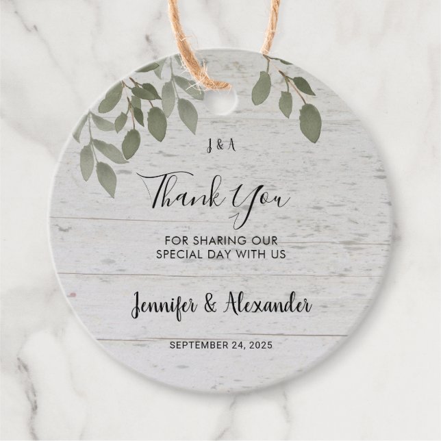 Rustikale botanische Monogramm Foto Hochzeit danke Geschenkanhänger (Vorderseite)