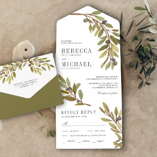 Rustikale Botanische Olive Branch Hochzeit All In One Einladung