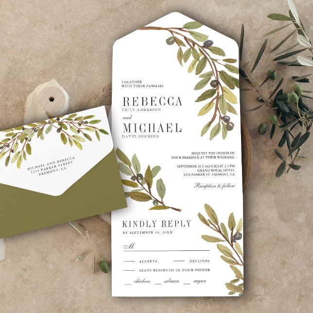 Rustikale Botanische Olive Branch Hochzeit All In One Einladung (Von Creator hochgeladen)