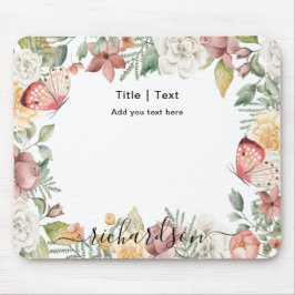 Rustikale botanische Rose Rosa Schmetterling Mousepad