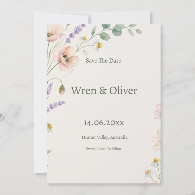 Rustikale botanische Save-the-Date-Karte Save The Date (Vorderseite)