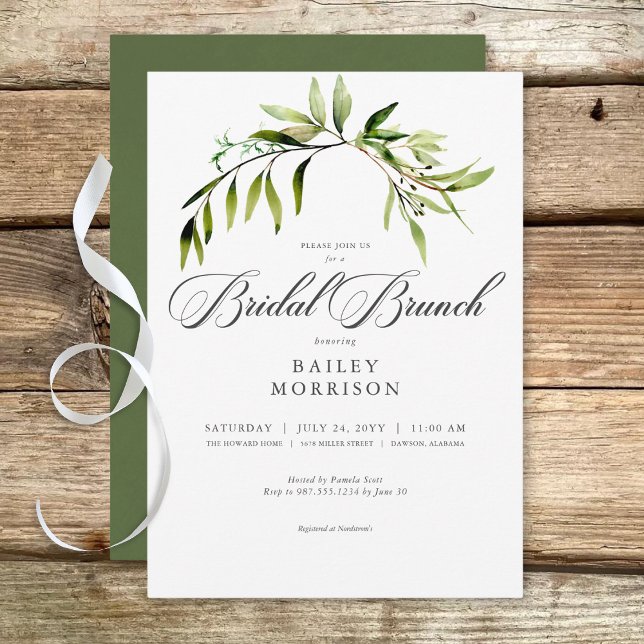Rustikale botanische Vegetation Bough Bridal Brunc Einladung (Rustic Botanical Greenery Bough Bridal Brunch Invitation)
