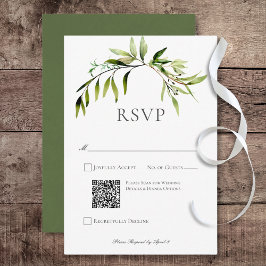 Rustikale botanische Vegetation Bough Wedding QR C RSVP Karte