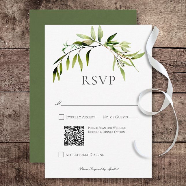 Rustikale botanische Vegetation Bough Wedding QR C RSVP Karte (Rustic Botanical Greenery Bough Wedding Response Card with QR Code)