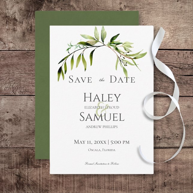 Rustikale Botanische Vegetation Bough Wedding Save The Date (Rustic Botanical Greenery Bough Wedding Save the Date Card)