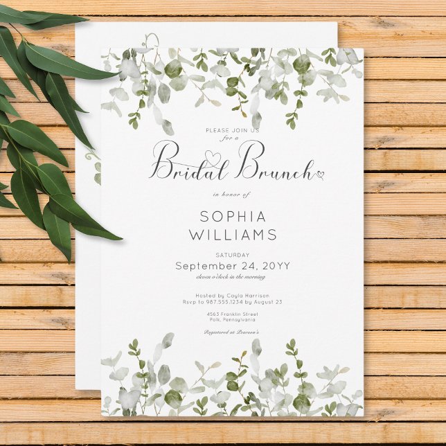 Rustikale botanische Vegetation Bridal Brunch Einladung (Rustic Botanical Greenery Bridal Brunch Invitation)