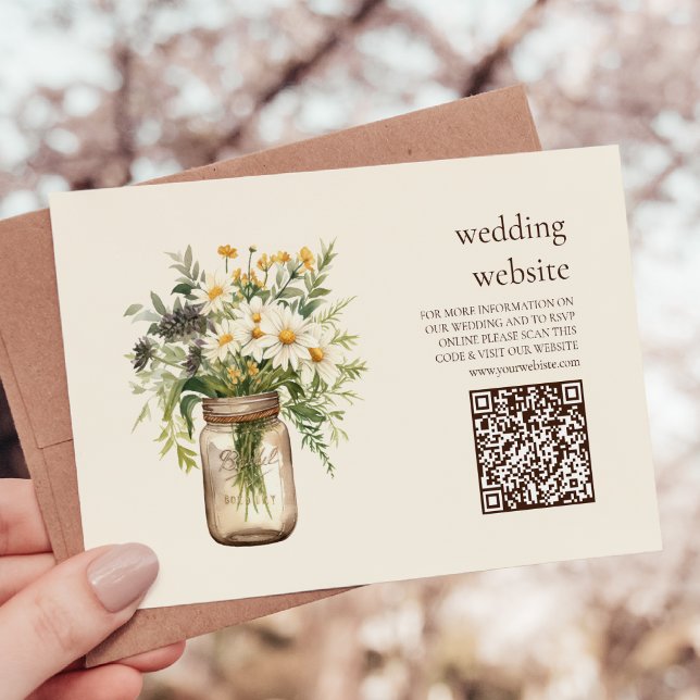 Rustikale botanische Vegetation Hochzeit Qr Code Begleitkarte (Von Creator hochgeladen)