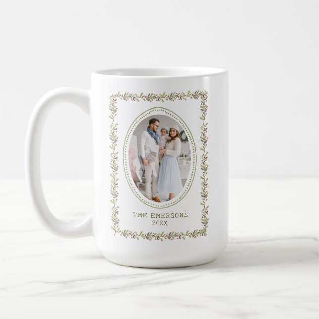 Rustikale Botanische Weihnachtstasse Grün Kaffeetasse (Links)