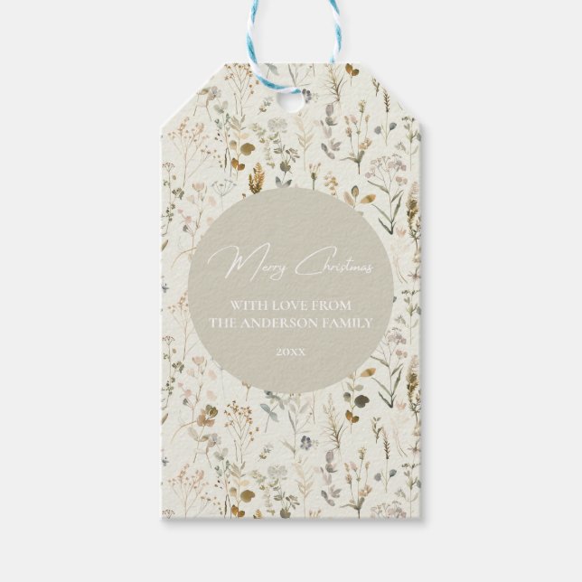 Rustikale botanische Wildblume Geschenkanhänger (Vorderseite)