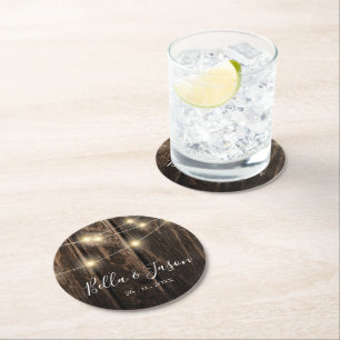 Rustikale Brauerei-Streichellichter Hochzeitsfeier Runder Pappuntersetzer