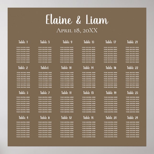 Rustikale Braun-Einfache Kalligrafie Hochzeitssitz Poster (Vorne)