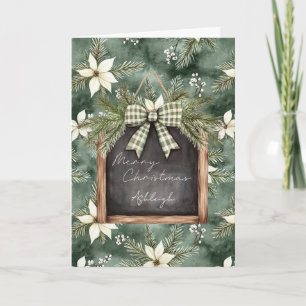 Rustikale braun-grüne Weihnachts-Kreidetafel-Blume Karte