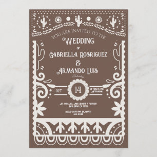Rustikale Braun-Weiße Hochzeit mit Papel Picado Einladung