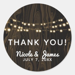 Rustikale Braun-Whimsical-Holz-String-Lichter Hoch Runder Aufkleber