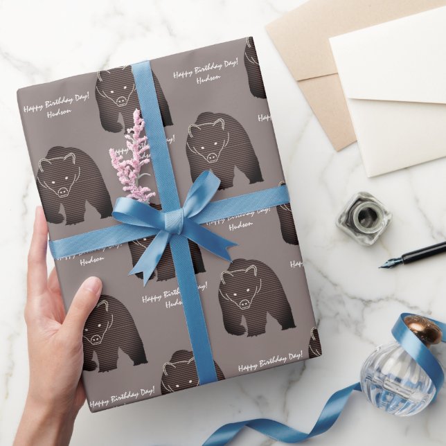 Rustikale braune Bärenjagd - Geburtsdatum - benutz Geschenkpapier (Schenken)