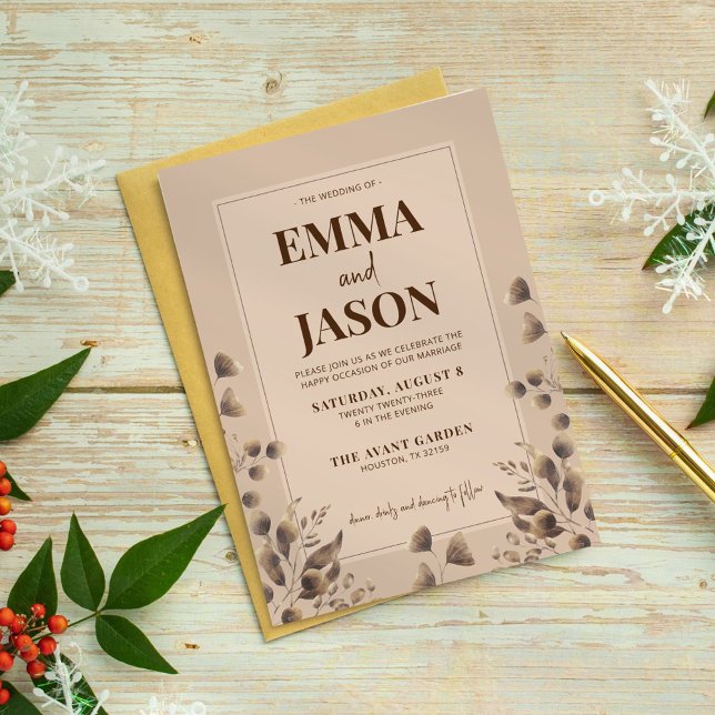 Rustikale braune Botanische Hochzeit Einladung (Von Creator hochgeladen)