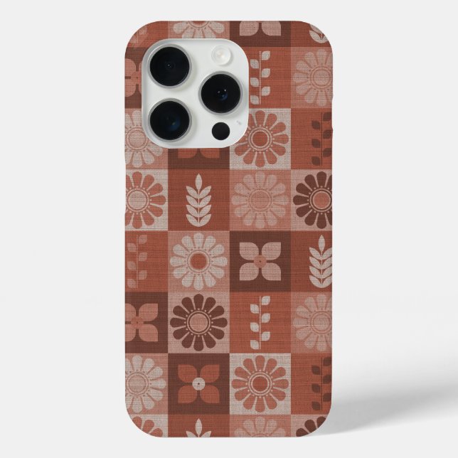 Rustikale braune Burlap-Blume Blätter Muster Case-Mate iPhone Hülle (Rückseite)