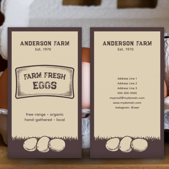 Rustikale Braune Farm Frischeier Visitenkarte (Rustic Brown Farm Fresh Eggs Business Card)
