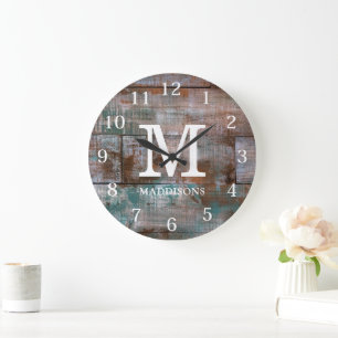 Rüstikale braune Holz-Familien-Custom-Name-Farmhou Große Wanduhr