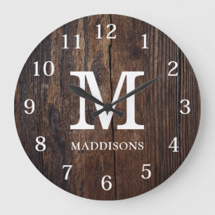 Rüstikale braune Holz-Familien-Custom-Name-Farmhou Große Wanduhr