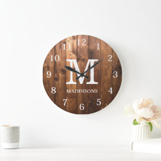 Rüstikale braune Holz-Familien-Custom-Name-Farmhou Große Wanduhr