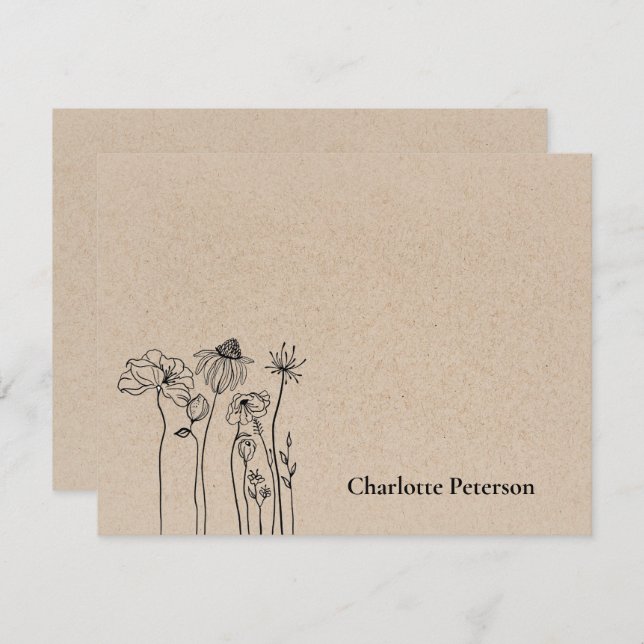 Rustikale braune Kraft Wildblume Mitteilungskarte (Vorne/Hinten)