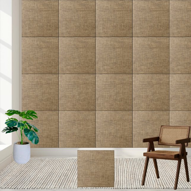 Rustikale Braune Linen Textur Keramik Tile Fliese (Rustic Brown Linen Texture Ceramic Tile)