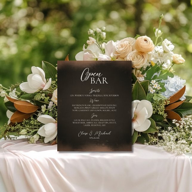 Rustikale braune offene Bar-Hochzeit  Sockelschild (Give your open bar and added touch of elegance with this Rustic Brown Bar Sign!)
