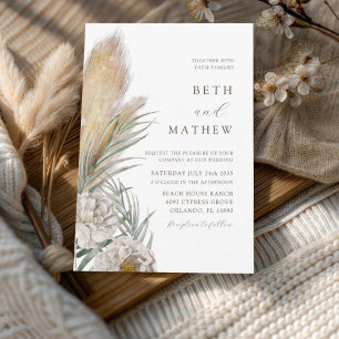 Rustikale braune Typografie Pampas-Hochzeit Einladung