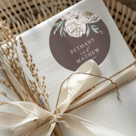 Rustikale braune und cremefarbene florale Hochzeit Runder Aufkleber