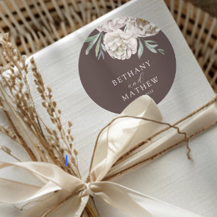 Rustikale braune und cremefarbene florale Hochzeit Runder Aufkleber