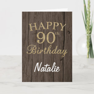 Rustikale braune und goldene Glitter-90-Geburtstag Karte