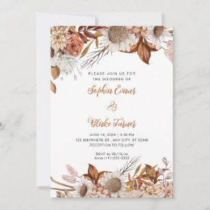 Rustikale braune und weiße Blumen Boho Weiße Hochz Einladung