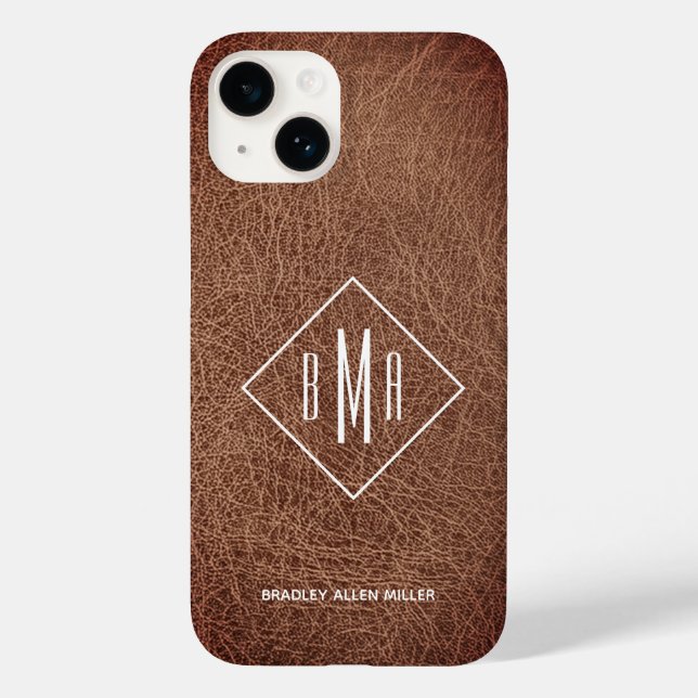 Rustikale Braunleder-Monogramm Case-Mate iPhone Hülle (Rückseite)