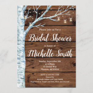 Rustikale Brautdusche Einladung, Birkenbaumholz Einladung