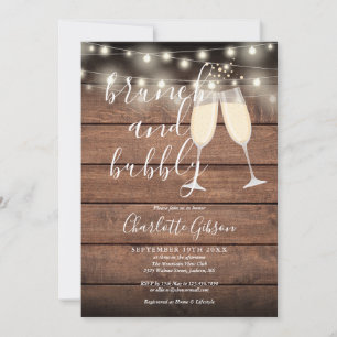 Rustikale Brunch- und Sekt-QR-Code-Hochzeitsdusche Einladung