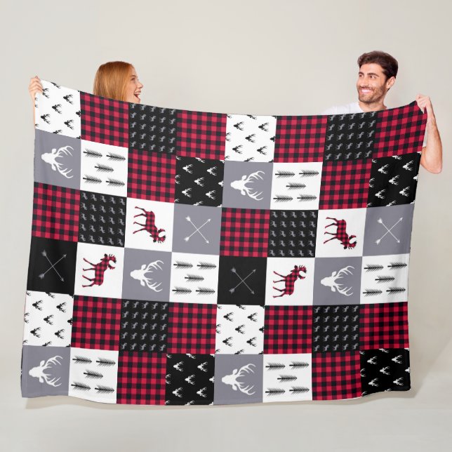 Rustikale Buffalo-Karo-Patchwork-Weihnachten in Ro Fleecedecke (Beispiel)