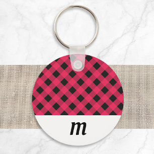 Rustikale Buffalo-Karo-Plaid-Monogramm-Weihnachten Schlüsselanhänger