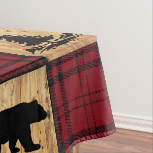 Rustikale Büffel-Karo-Bären-Bäume-Holz-Rot-Schwarz Tischdecke